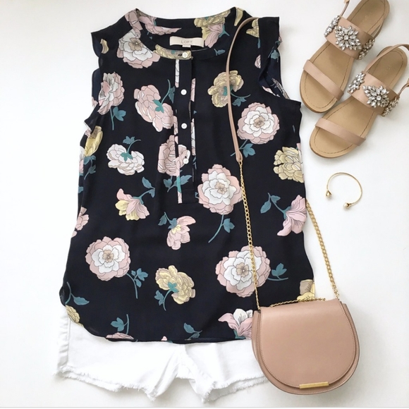 Ann Taylor LOFT Peony Ruffle Henley Shell - Picture 4 of 8